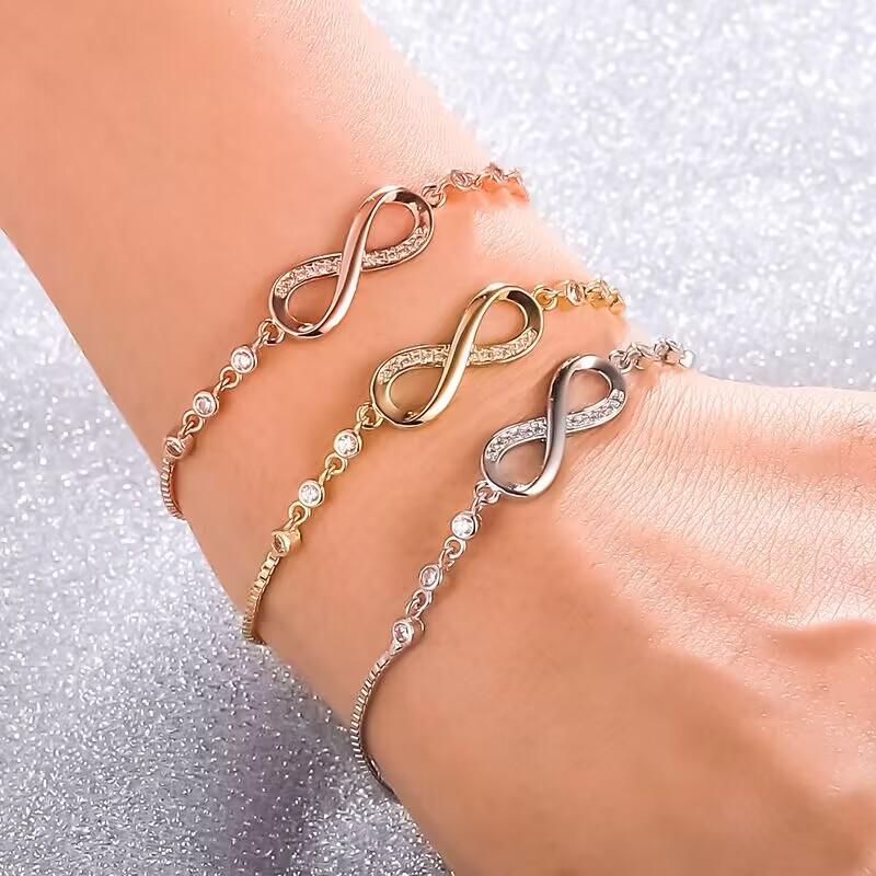 Luxurious Crystal Bracelet Silver Color Adjustable Infinity Charm Bracelets For Women Fashion Jewelry