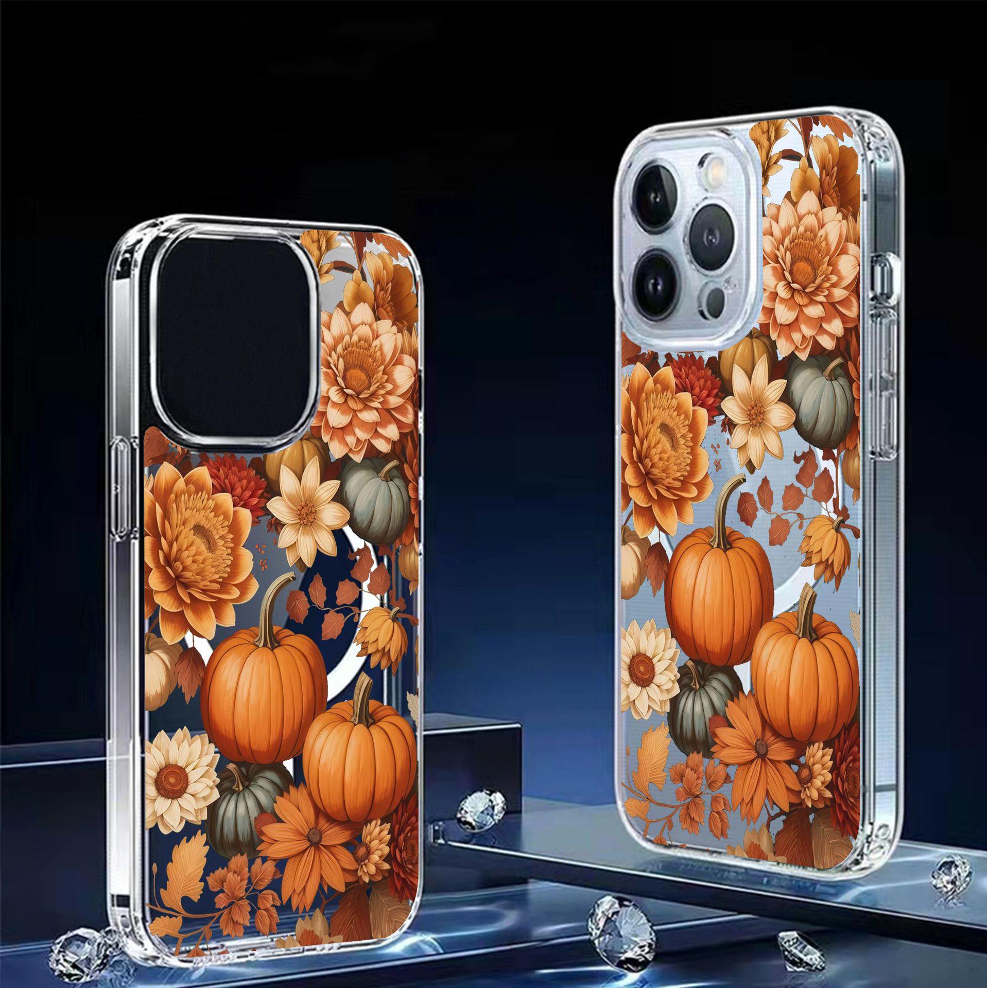 

Pumpkin Flower Magnetic Case for iPhone 15/16/17 Pro Max - Transparent Full Coverage iPhone 12 Pro Max прозорий