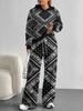 Retro Pattern European And American Autumn And Winter Casual Long-Sleeved Suit Women'S Hooded Sweater Trousers Two-Piece Set