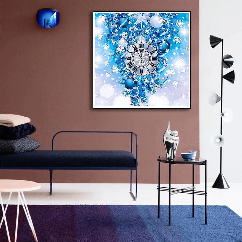 Diamond Embroidery Christmas Clock Cross Stitch Diamond Painting Kit Landscape Full Drill Picture Rhinestones Wall Art