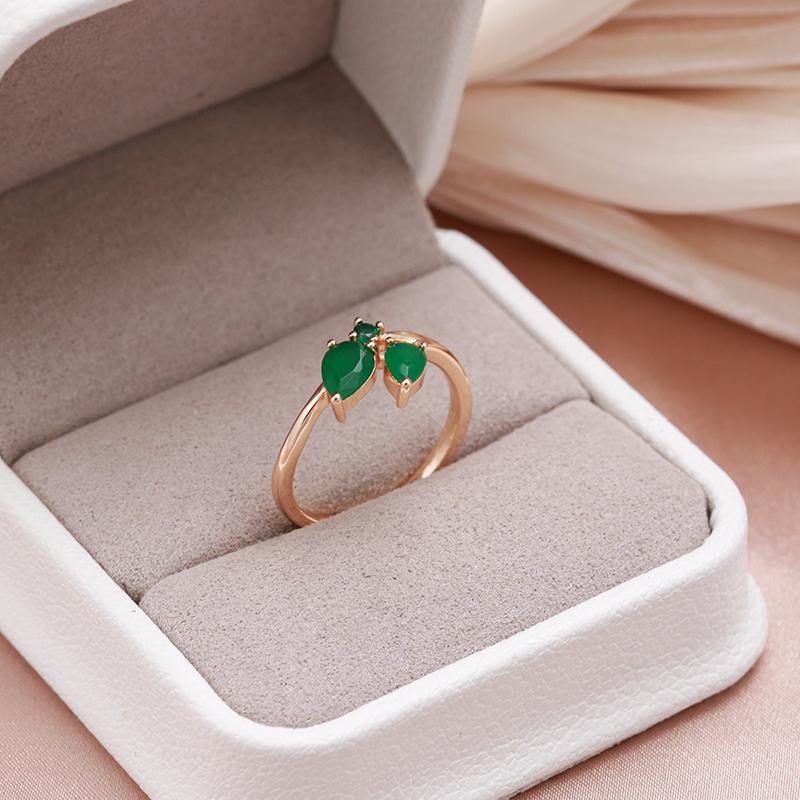 Kinel Green Leaf Zircon Rings For Women Rose Gold Color Daily Jewelry