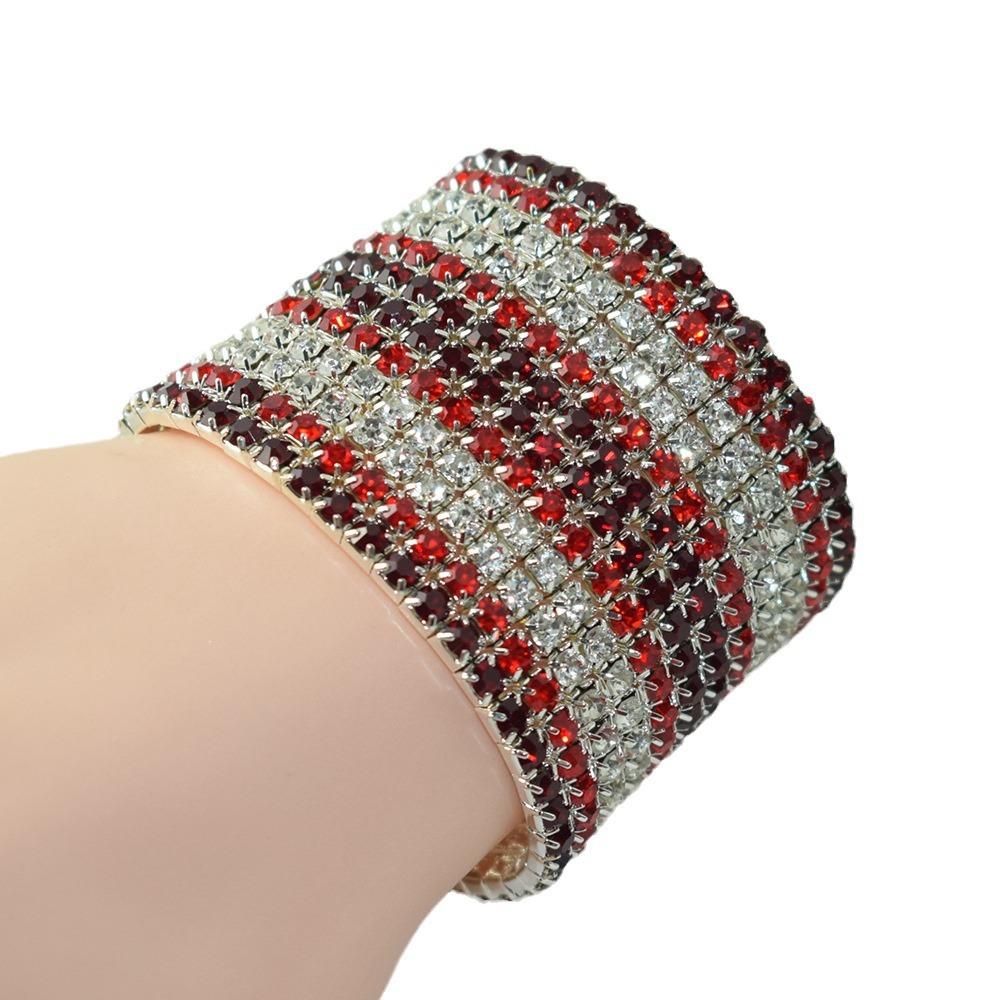Bracelet Super Flash Incrusté de Cristal Brillant Strass Multi-Couches Large Cordon Élastique Ornement