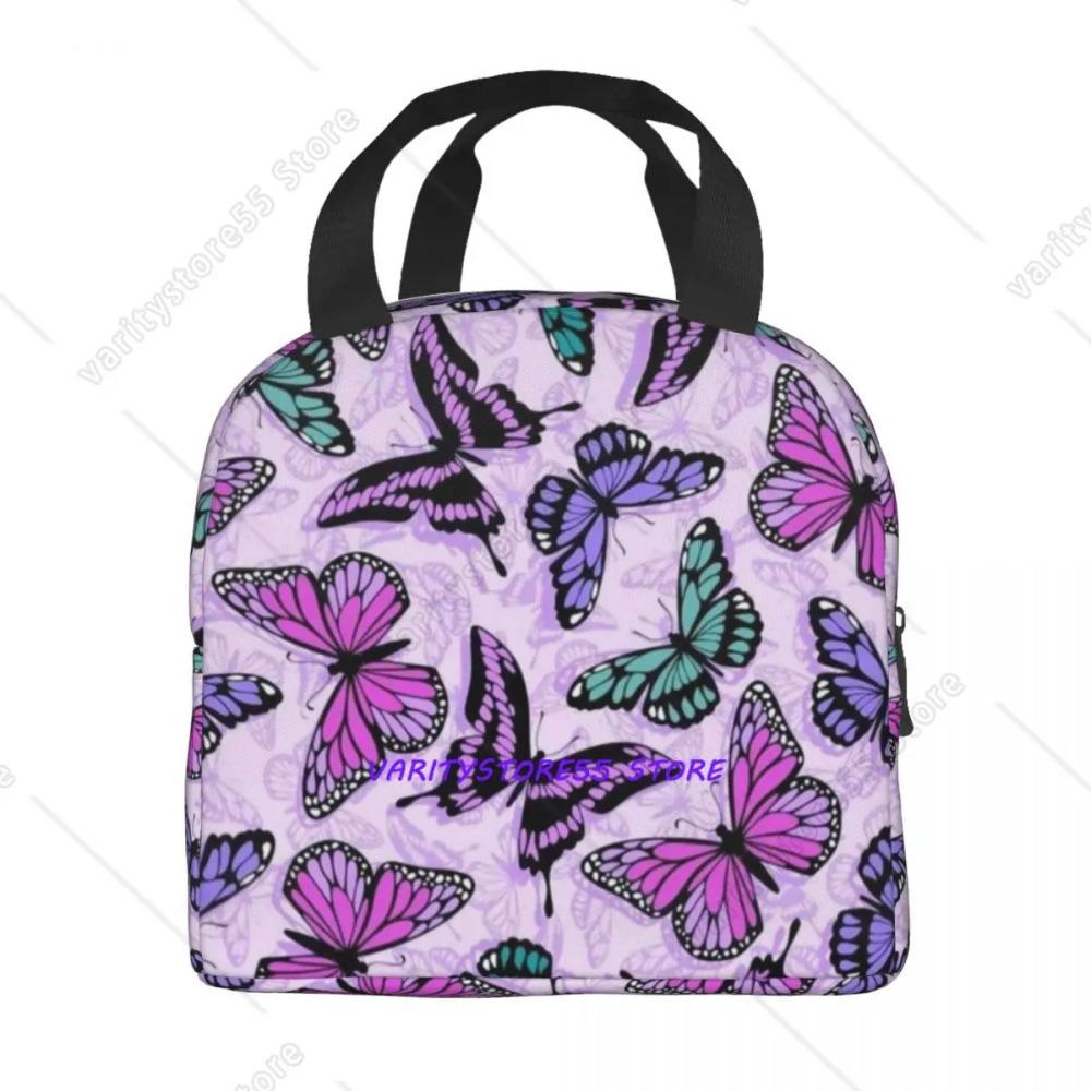 Custom Purple Colorful Butterfly Insulated Lunch Bags for Work School Waterproof Cooler Thermal Lunch Box Women Kids