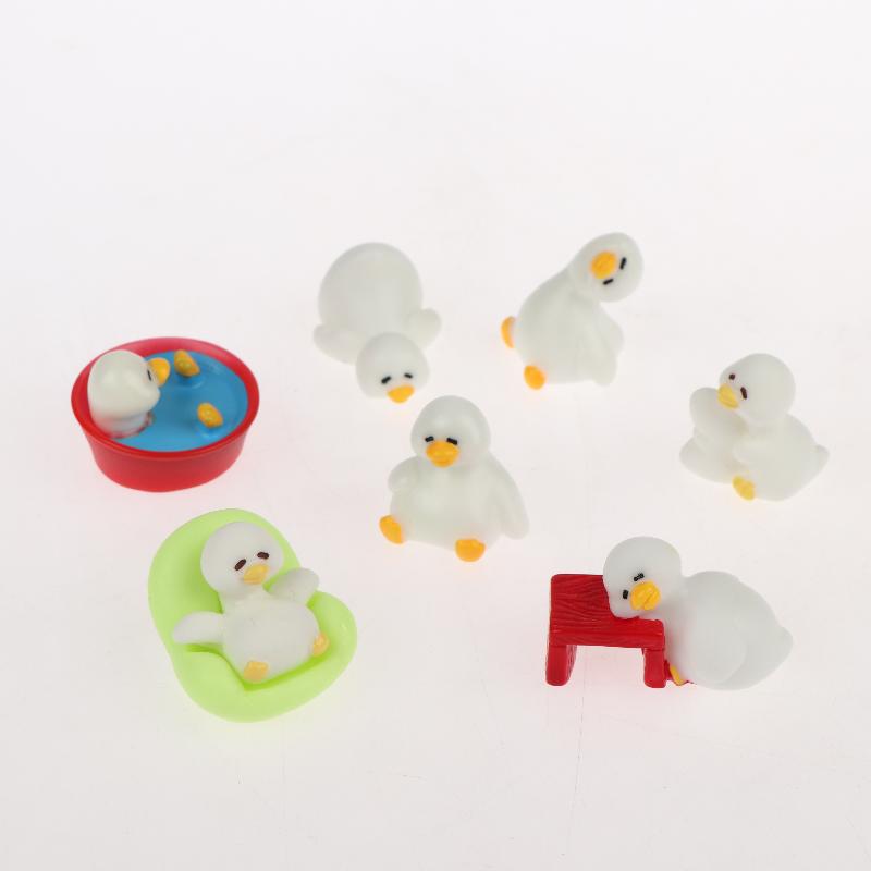 Adorable 7Pcs White Mini Duck Figurines Micro Animal Ornaments for Birthday Gift Home Living Room Decor