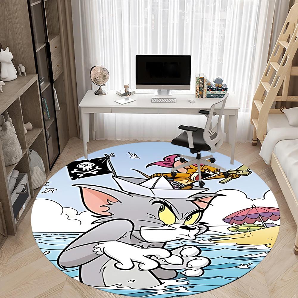 1pc Tom Jerry Adventure Office Round Area Rug, Bedroom Living Room Home Decor, Room Deco, Offic A1016149