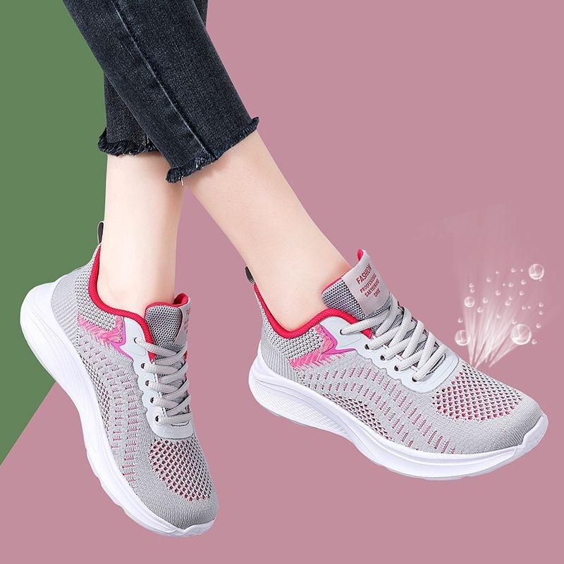 2025 Summer New Women's Shoes Flying Woven Single Shoes Soft Sole Breathable Mother Shoes Sports Shoes Large Size Shoes Foreign Trade