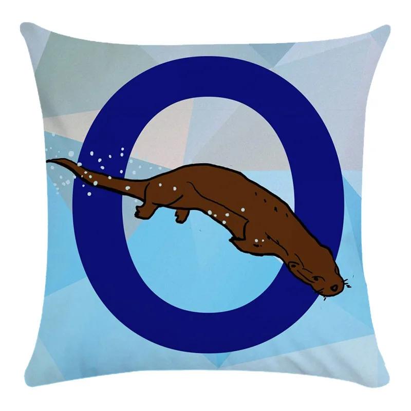 Animal Print Pillowcase Cushion Cover Super Soft Peach Skin  Fashion Blue Letter