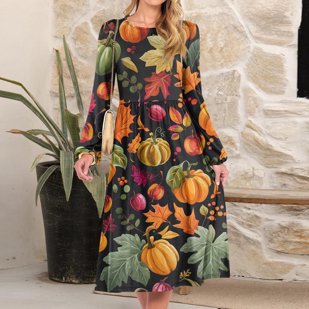 Women's Fashionable Loose Halloween Printed Round-neck Dress