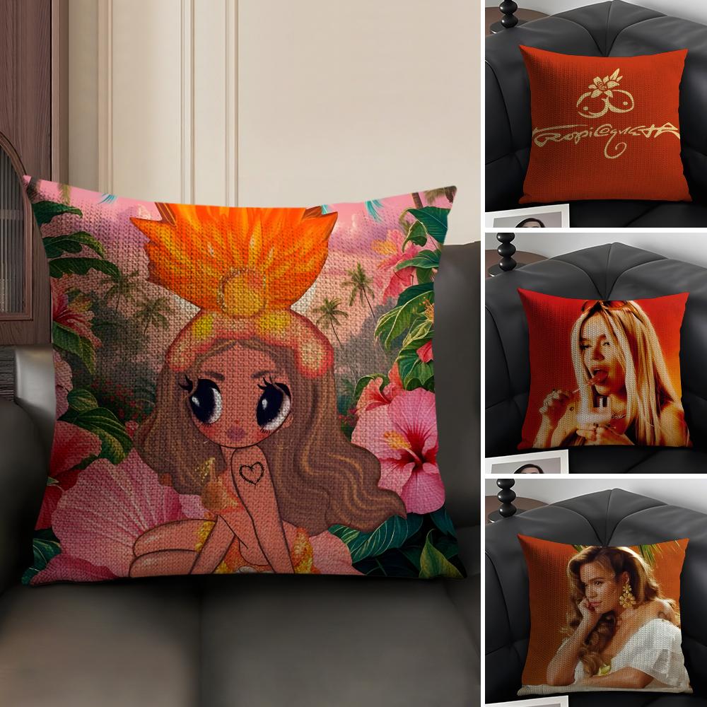 KKarol G TropicoquetA Sänger Kissenbezug Natürlicher Leinen Bio-Stoff Beidseitiger Druck Sofa Heimdeko Geschenk Kissenhülle