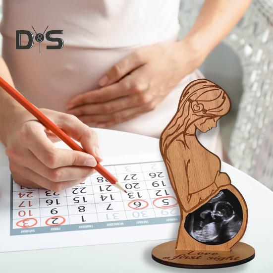 Baby Ultrasound Photo Frame Wooden Pregnant Woman Photo Holder Standing Sonogram Picture Frame Baby Keepsake Pregnancy Gift for New Moms Dads