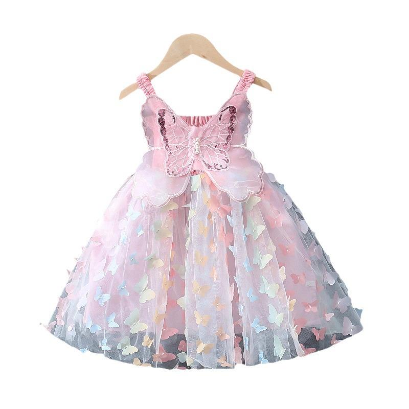 2025 Summer Girls' Mesh Dress with Bow and Pearl Camisole