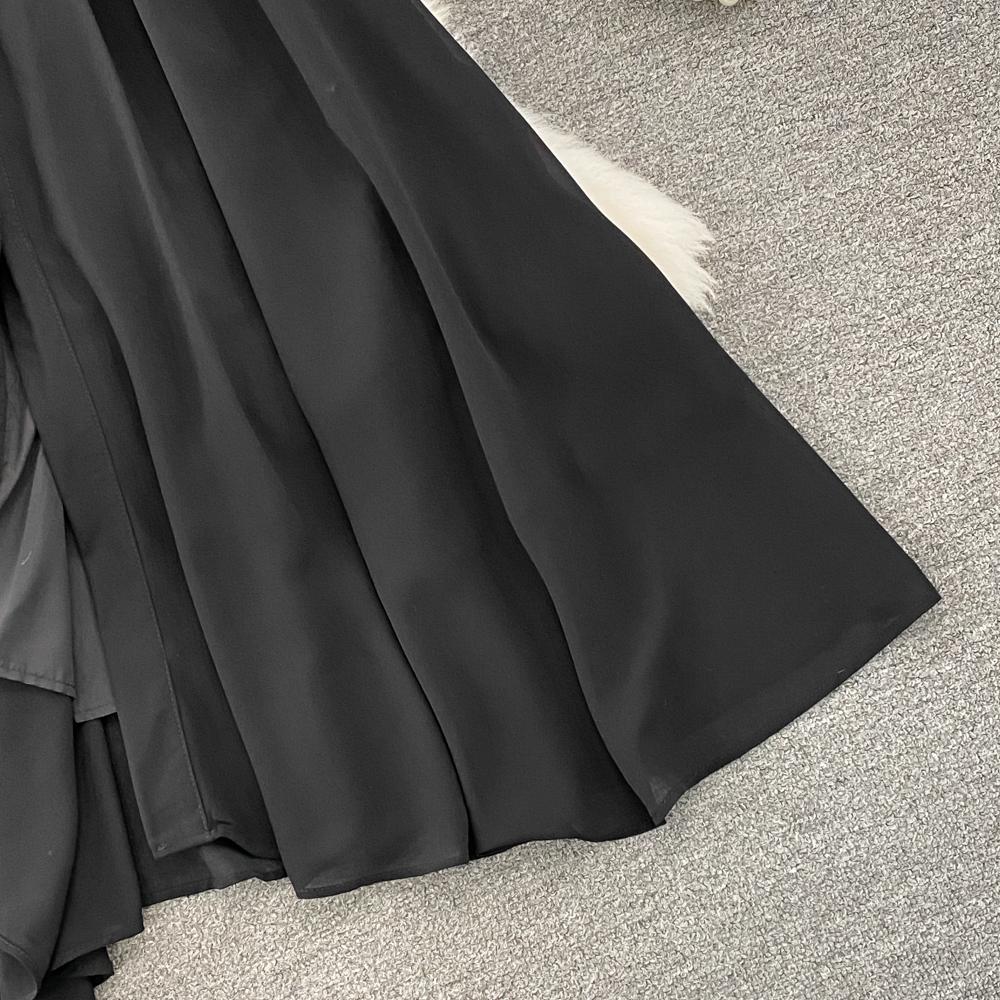 Abito da Donna Stile Dolce Maniche Lunghe Patchwork Ricamato Monopetto Vita Alta A-line Abiti Autunno 2023 Nuovi Abiti SN3859