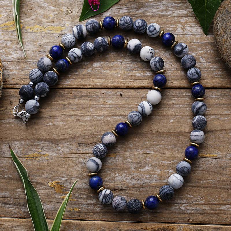 

E-Commerce 8Mm Natural Stone Men And Women Couple Short Necklace Collarbone Chain Bohemian Yoga Jewelry