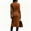 Women's Pleated Velvet Super Long Dress Long Sleeve High Neck Tight Long Dress Fashion Solid Color Dress