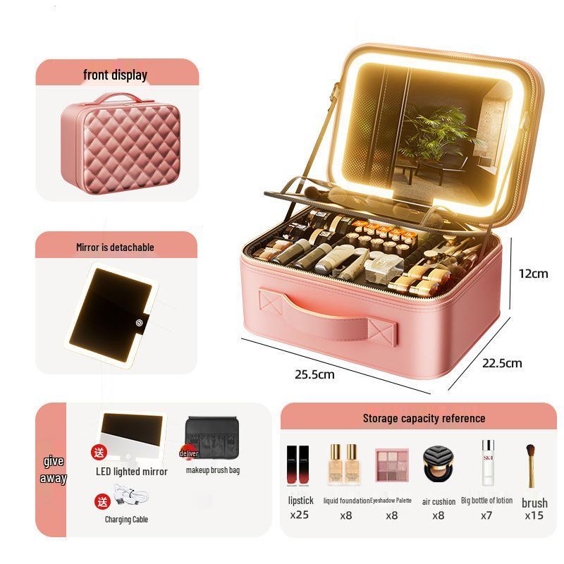 High-Quality LED Light Makeup Bag with Detachable Large-Capacity Cosmetic Storage