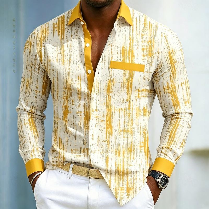 Men's High-quality Long Sleeved Shirt with White and Blue Contrasting Colors, Trendy Business Casual Long Sleeved Slim Fit Shirt