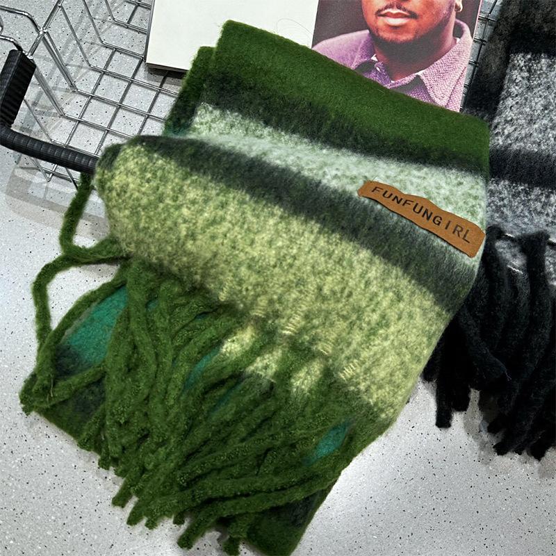 New autumn and winter striped scarf women's high-end sense versatile imitation cashmere scarf thickened warm scarf shawl