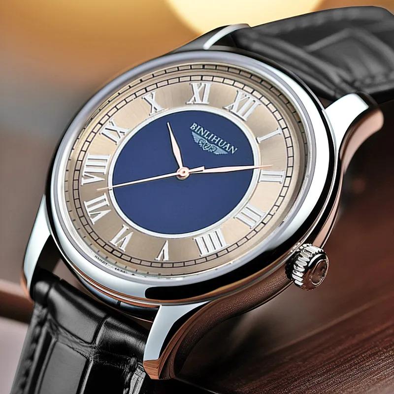 Orologio da polso da uomo Business Quarzo Numeri Romani Orologio in Pelle