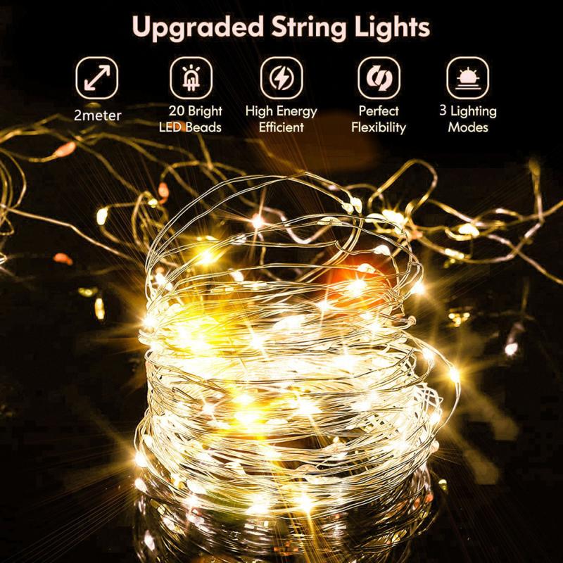 6pcs 8led Cork Wine Bottle Stopper String Light Rechargeable Solar Fairy Lights For Outdoor Party