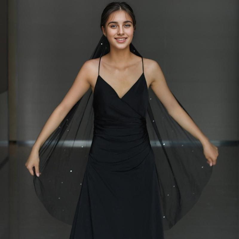 Elegant Black Bridal Veil With Rhinestones Embellishments Unique Headpieces Headwear For Weddings And Special Occasion