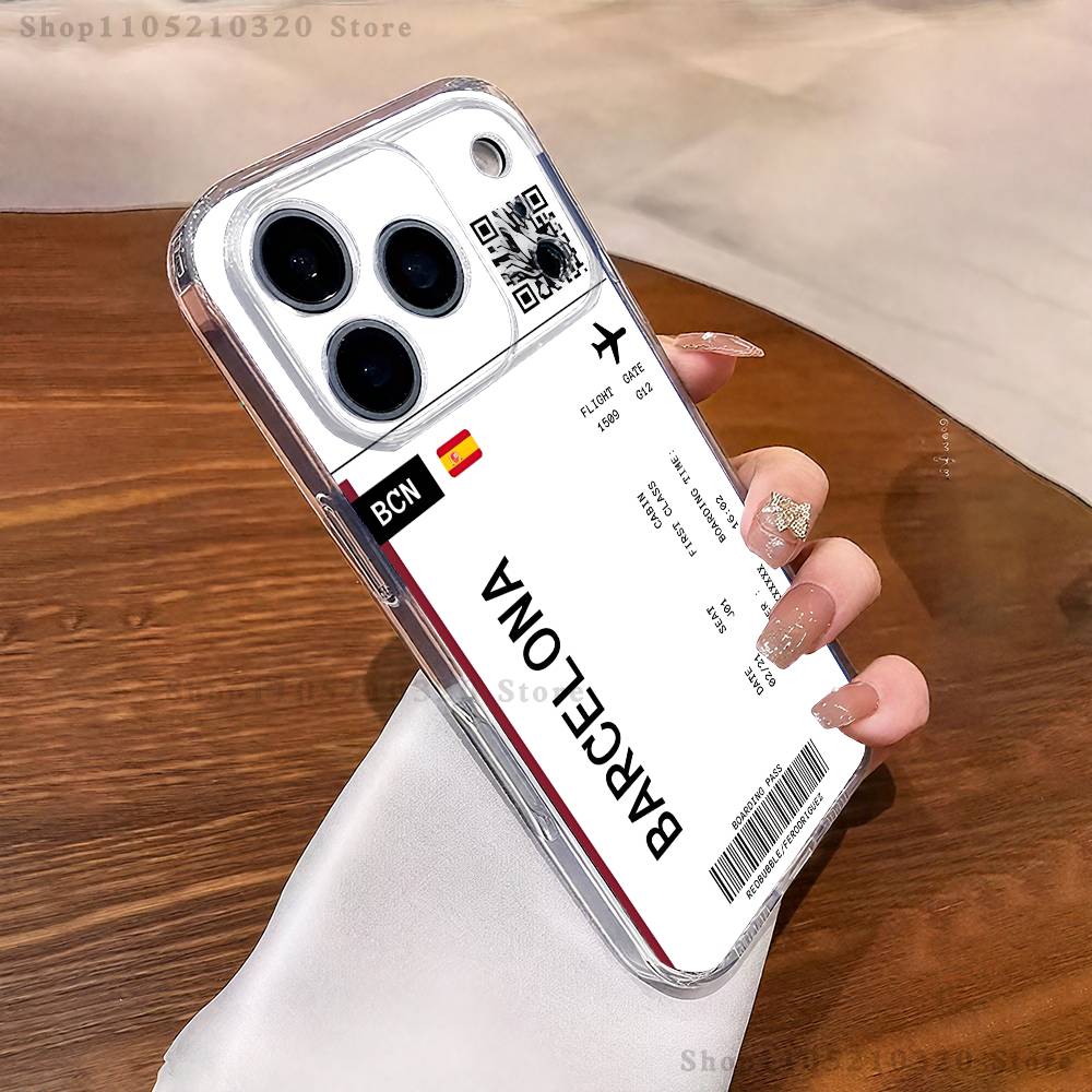 Посадочный талон Билет на самолет Чехол для телефона iPhone17 16 15 14 13 12 11 Pro Max Plus Mini Прозрачный Полностью задняя крышка Силиконовый Мягкий чехол iPhone16