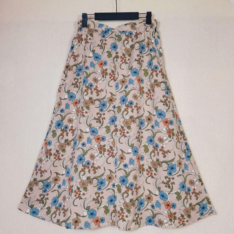 Export Tail Goods Cut Label Chiffon Print High Waist Elastic Band Waist Skirt Mid-Length Skirt Holiday Photography Artistic Summer