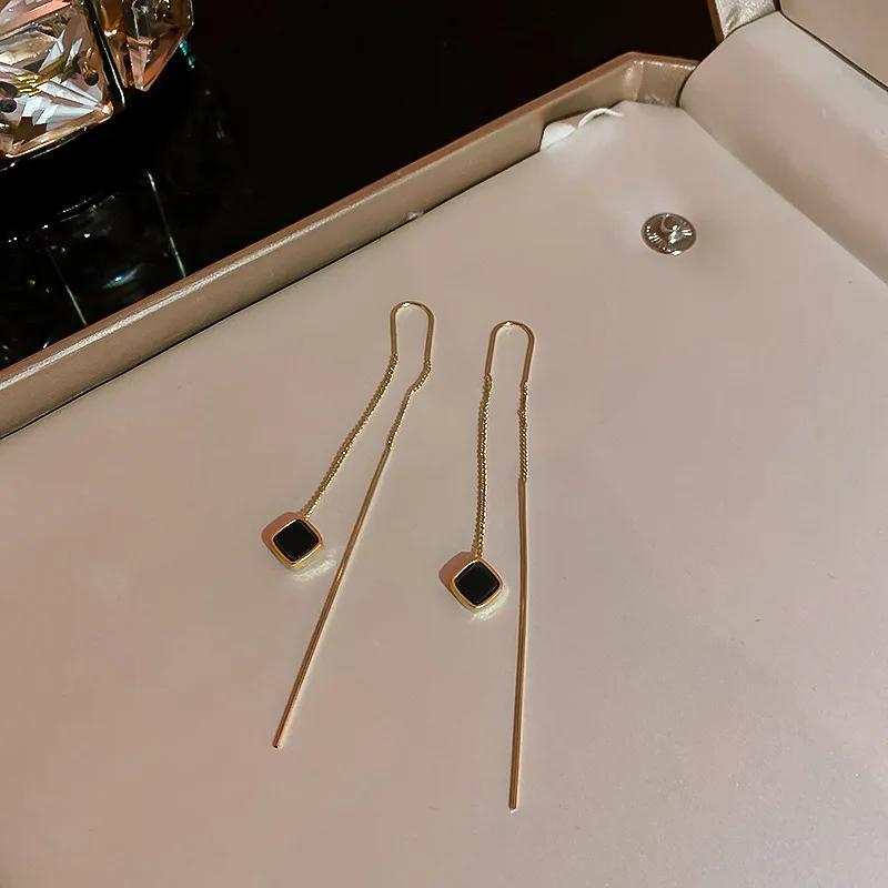 

New Korea Classic Geometric Love Ear Line Heart Drop Dangle Earrings for Women Charm Gold Color Chain Enamel Hang on Ear Jewelry