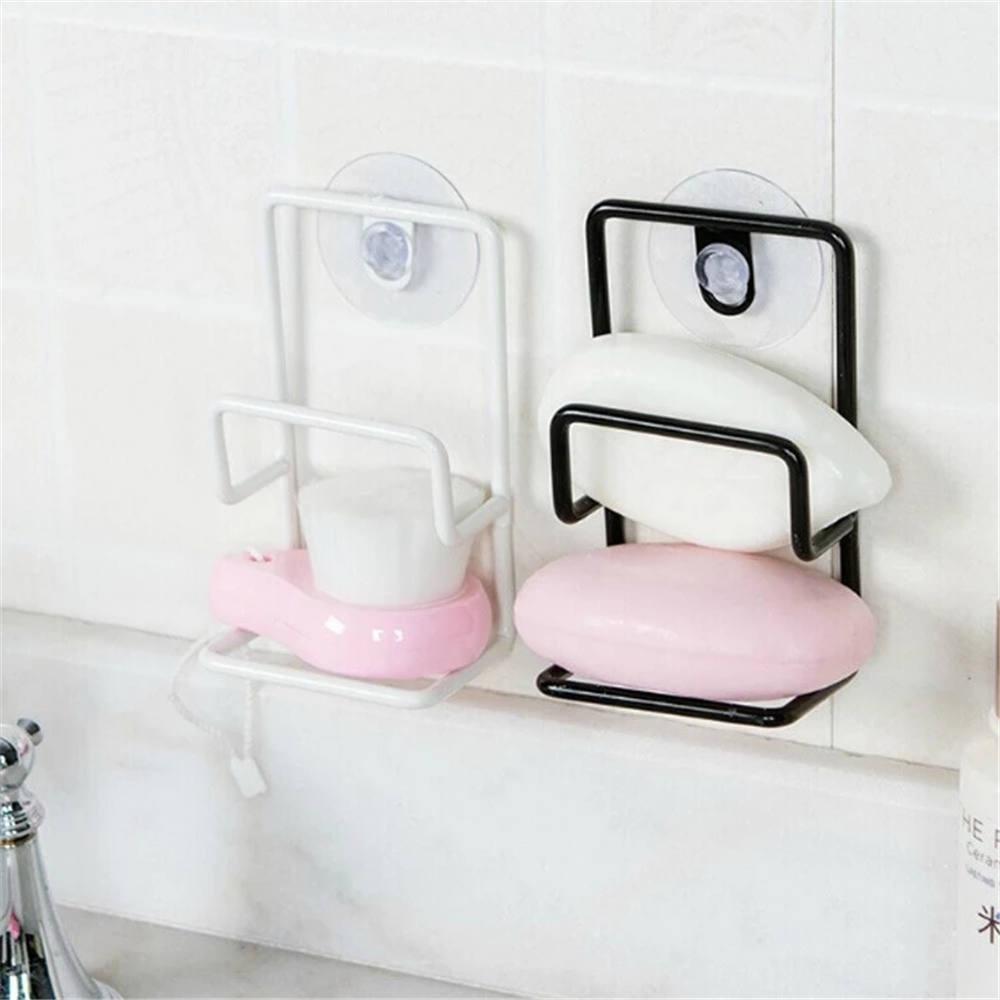 1pcs Multifunctional Double-Layer Iron Sink Sponge Drain Rack, Miscellaneous Storage Rack, Simple Suction Cup Storage Drying Rack.