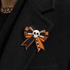 Halloween Jewelry Brooch Pin, Enamel Skull Bow Design Brooch, Style Snap-On Dark Pin Badge for Backpacks Collars Hats Holiday Decoration Durable