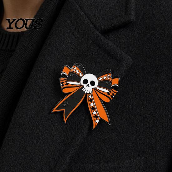 Halloween Jewelry Brooch Pin, Enamel Skull Bow Design Brooch, Style Snap-On Dark Pin Badge for Backpacks Collars Hats Holiday Decoration Durable