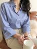 Casual Striped Shirt for Women Long-sleeved Loose Professional Shirt Blue Cardigan Tops Female Clothing Autumn
