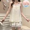 Princess Style Cloud Cotton Pajama Set for Women with Built-in Bra