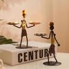 Iron African Tribal Lady Figurine Tealight Candle Holders Decorative Art Piece Ornament For Home Office Tabletop Display