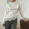 Rundhals Damen Schnür-Oberteile Taillenbetonierender Schlanker Gürtel-Bluse Spitzen-Patchwork Langes Hemd Sommer