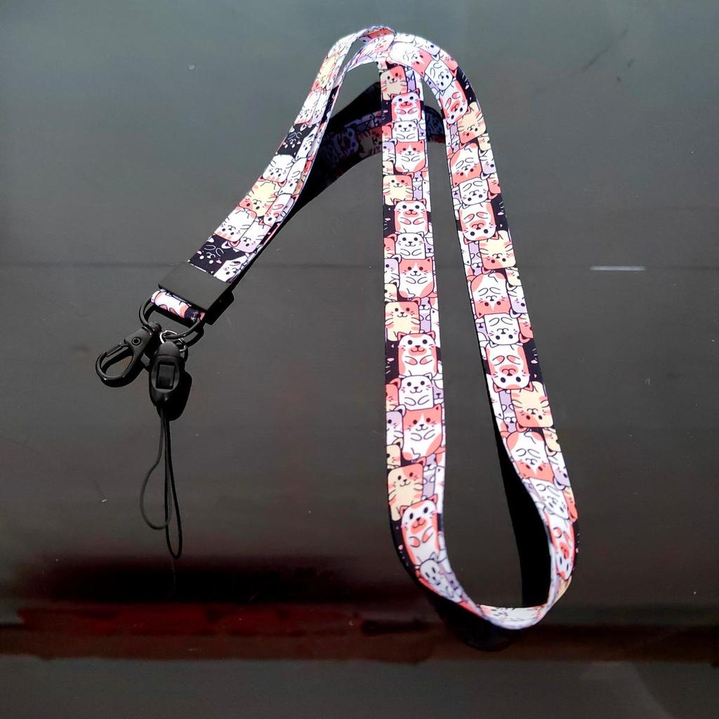 Cartoon Phone Lanyard with Heat Transfer Webbing, Mine Buckle, and Name Tag Holder for Work ID