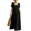 Women V Neck Short Sleeve Loose Fit Maxi Dress with Pockets Casual Beach Holiday Style Long Sundress for Summer