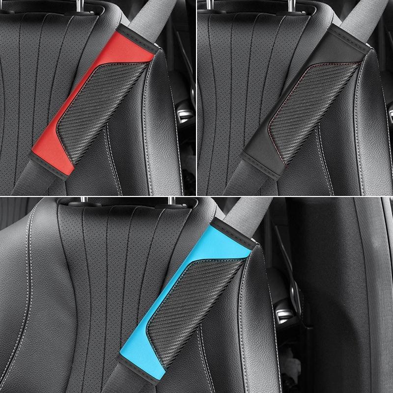 2Pcs Carbon Fiber Pattern Car Seat Belt Cover with Sponge Filling, Universal Synthetic Leather Shoulder Pad Protective Sleeve
