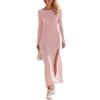 European and American Spice Girls One-Neck Knitted Dress Long Sleeve Elastic Slim Side Split Metal Buckle Long Skirt