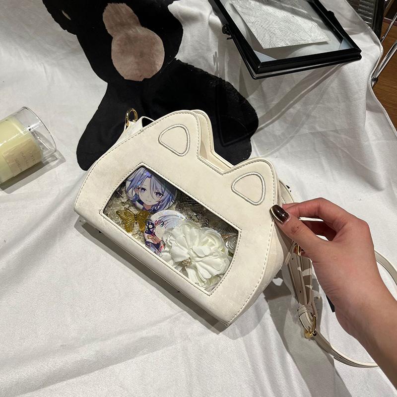 SCIONE New Cat Ear Soft Cute Shoulder Bag Fashion Cartoon Crossbody Bag Personality Transparent Splicing Joker Crossbody Bag