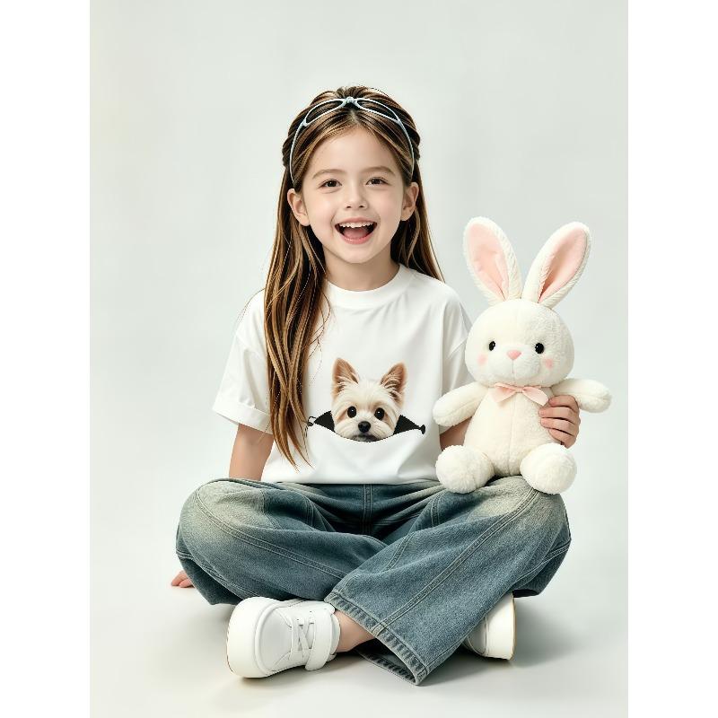 Casual Panda Print Children's Short Sleeved Round Neck Fitting Men's and Women's Universal Handsome Top Parent-child T-shirt