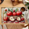 4pcs Apple-Themed Placemat Set - & Green Apple Design Linen Table Mats, 12x18 Inch Large Dining Table Protectors Suitable for Kitchen, Dining Room