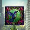 Retro Colorful Hummingbird Iris Window Glass Electrostatic Sticker Detachable Decorative Film Home Decoration