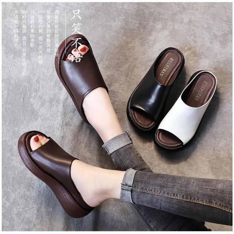 New slope heel comfortable cool slippers women's summer thick-soled flat-soled sandals wear a word