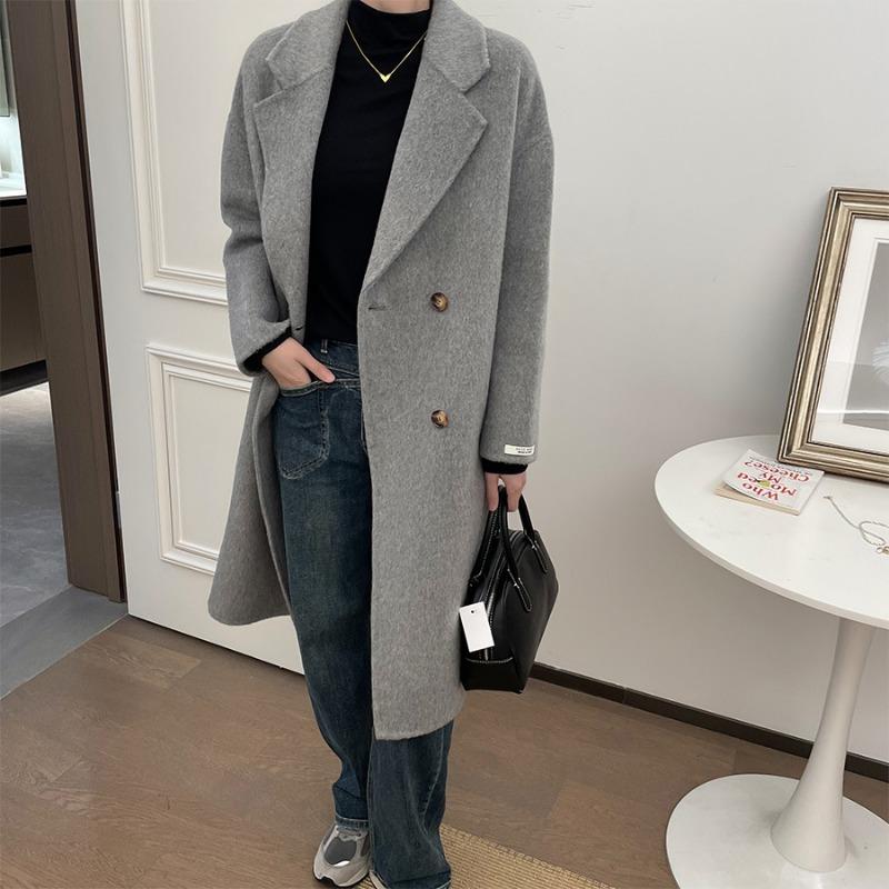 Wool Coat Women's Double-breasted College Style Coat Cashmere Premium Feeling Tweed Jacket Autumn and Winter