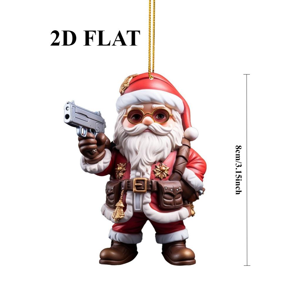 Acrylic Flat 2D Christmas New Domineering Santa Claus Holiday Pendant Car Rearview Mirror Pendant Christmas Tree Pendant