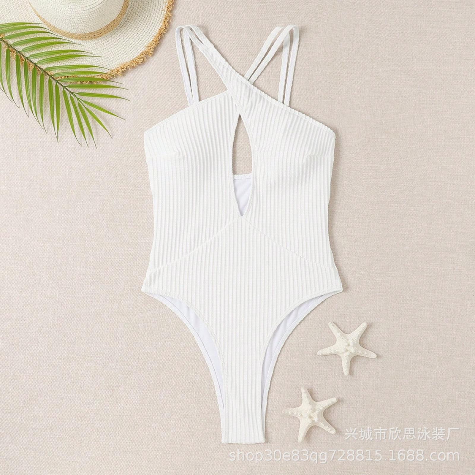 Bikini European and American hollow sexy solid color bikini one-piece swimsuit women S