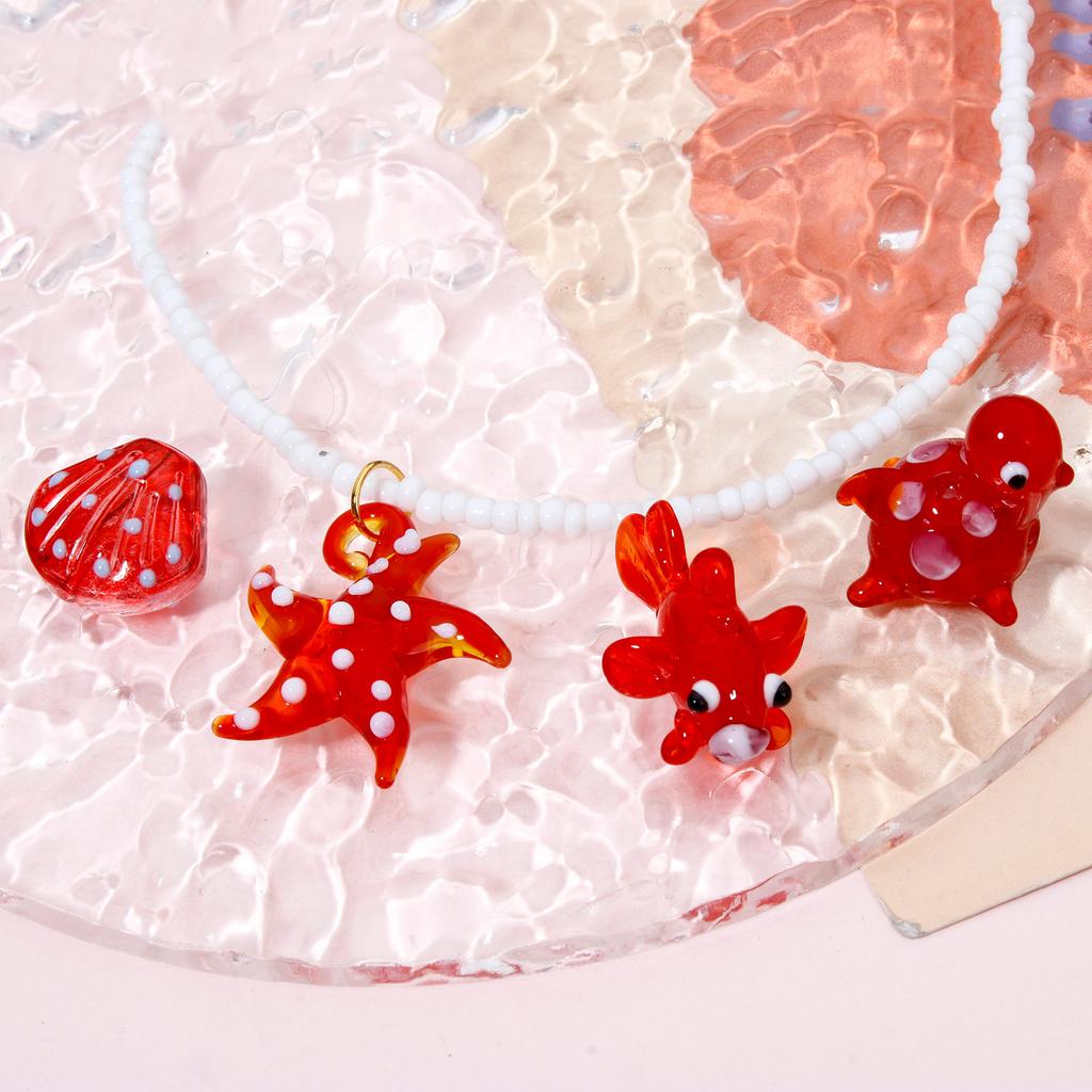 2-5 Piezas Lámpara de Vidrio Soplado 3D Joyería Oceánica Cuentas Tortuga Roja Pez Dorado Estrella de Mar Concha Cuentas Espaciadoras Fabricación de Collares Adornos Acuario