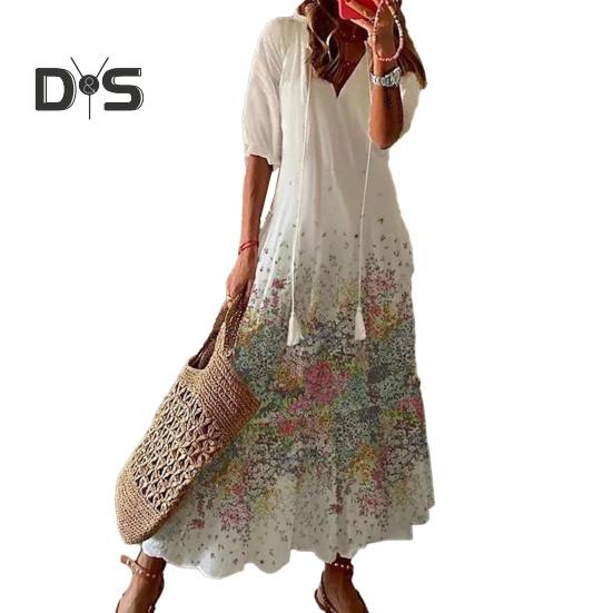 Женское платье с короткими рукавами и цветочным принтом — фото 3