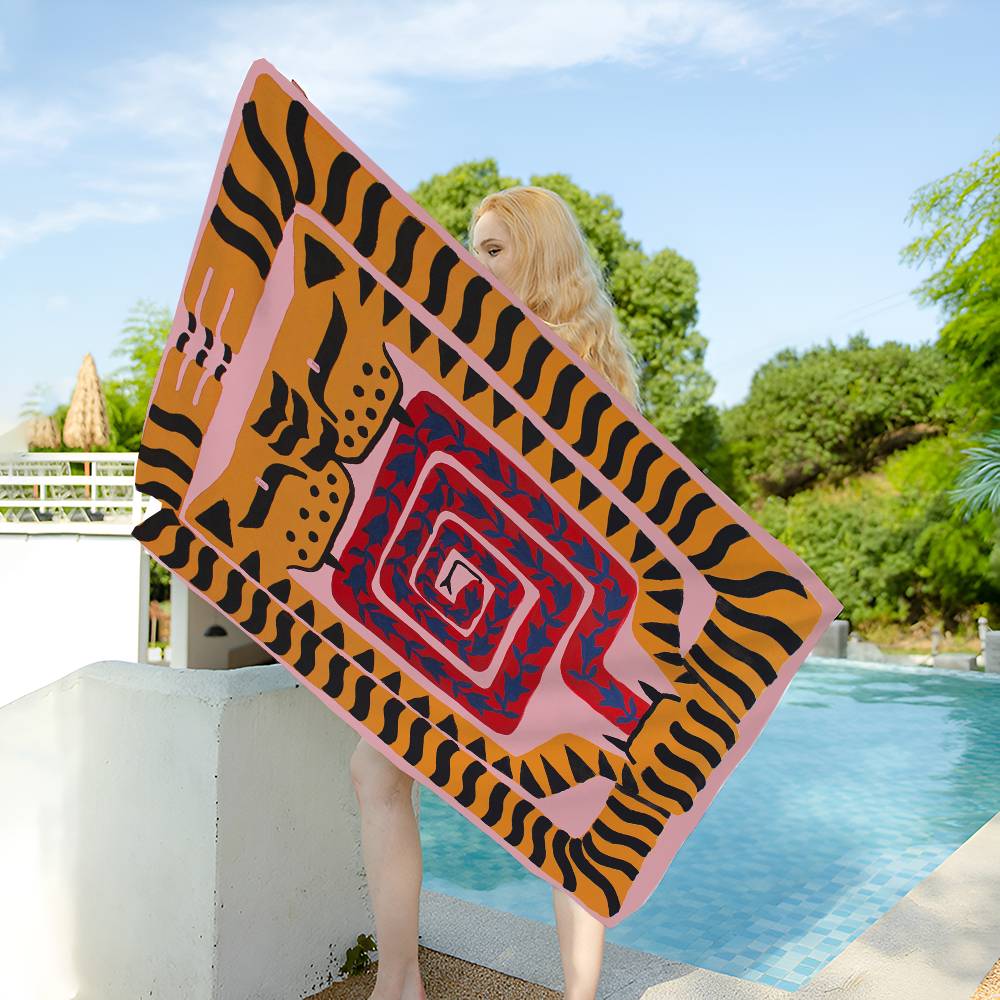 Égypte Tigre Abstrait Coloré Grande Serviette de Plage en Microfibre Serviette à Séchage Rapide Serviettes de Plage Sablonneuses Serviette de Piscine pour Voyage Natation Piscine Yoga