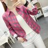 Damen Frühling und Herbst Langarm Plaid Revers Shirt Korean Retro Casual Bottoming Shirt